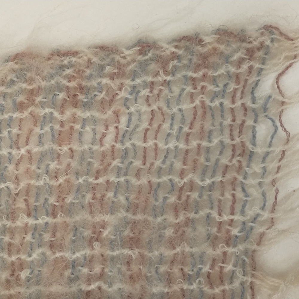 Mohair Blend Vintage Throw - Shawl 48" x50" Lightweight Weave Mauve Blue & Cream - Picture 8 of 8